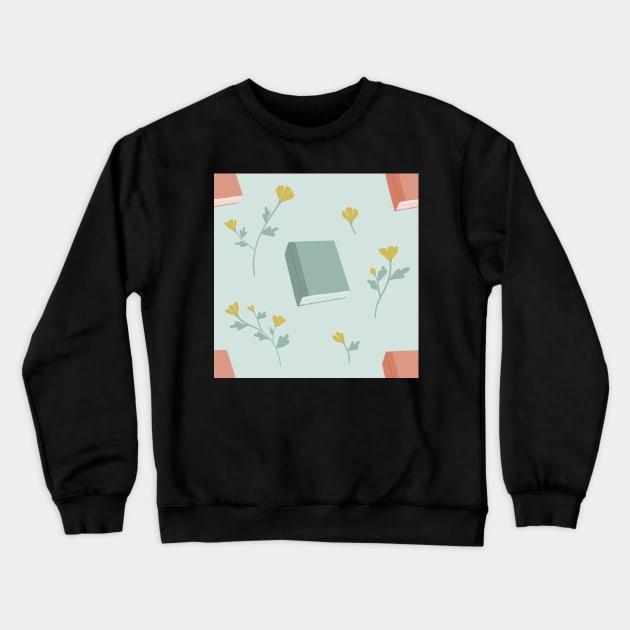 Books and Flowers Mint Crewneck Sweatshirt by Vaeya